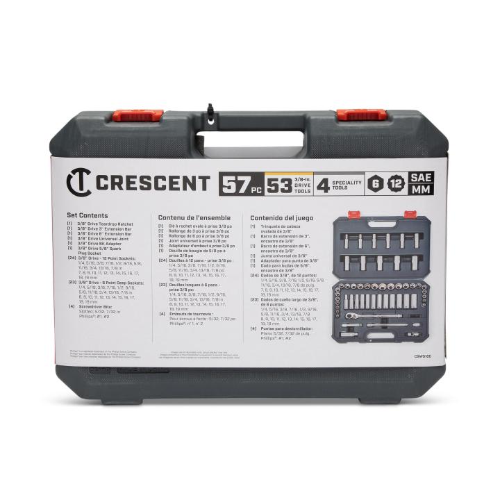 Image of 57 Pc. 3/8" Drive 6 and 12 Point SAE/Metric Mechanics Tool Set - Crescent