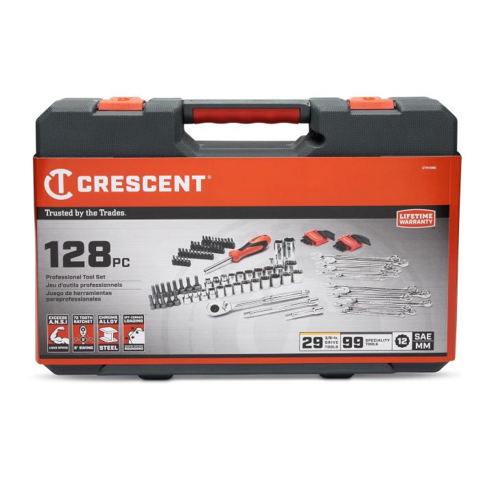 Image of 128 Pc. 3/8" Drive 12 Point SAE/Metric Mechanics Tool Set - Crescent