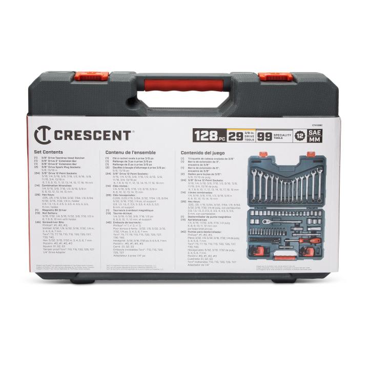 Image of 128 Pc. 3/8" Drive 12 Point SAE/Metric Mechanics Tool Set - Crescent