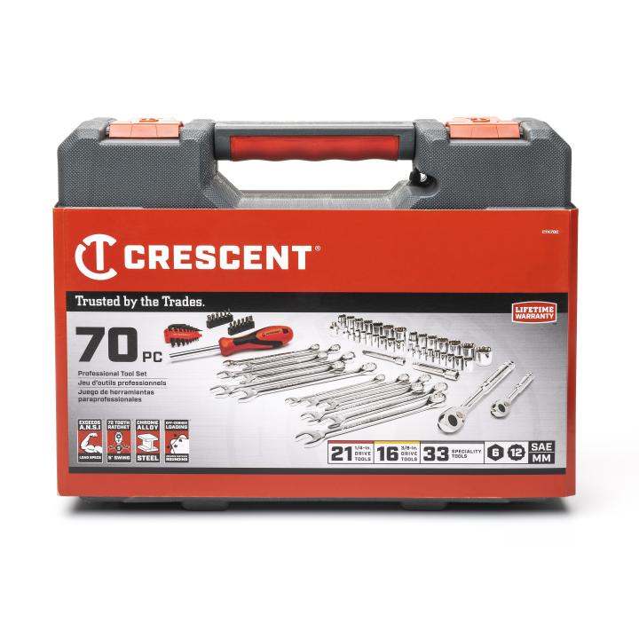 Image of 70 Pc. 1/4" and 3/8" Drive 6 and 12 Point SAE/Metric Mechanics Tool Set - Crescent
