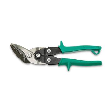 Main image of the 9-1/4 MetalMasterÂ® Offset Straight and Right Cut Aviation Snips with the blades towards the left and the green handles towards the right side